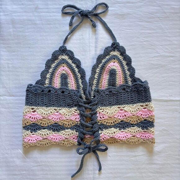 Handmade crochet multi-colored summer crop top - Picture 5 of 8